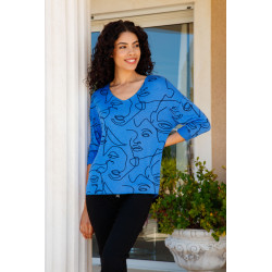 TOP MAILLE DESSIN VISAGE